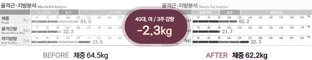 40대, 여 / 3주 감량 -2.3kg