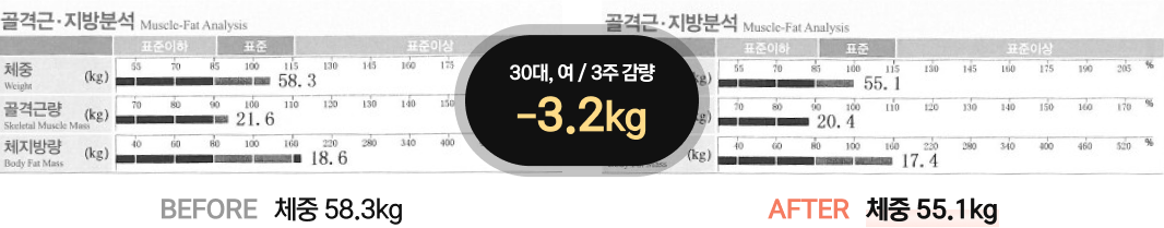 30대, 여 / 3주 감량 -3.2kg